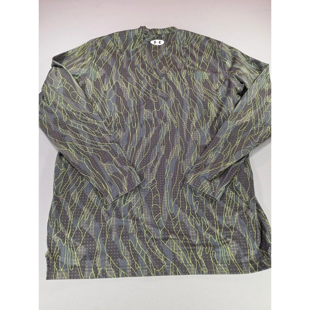 Under Armour ColdGear Mens Large Fitted Long Sleeve Gray Neon Camo Shirt 1323